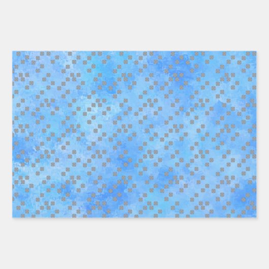 Blauw en grijs Geometrisch Inpakpapier Vel (Voorkant 2)