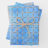 Blauw en grijs Geometrisch Inpakpapier Vel (In situ)