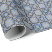 Blauw en grijs Geometrisch Marokkaans Tile Patroon Cadeaupapier (Rol Hoek)