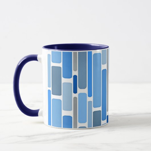 Blauw en grijs geometrisch patroon, mok (Links)