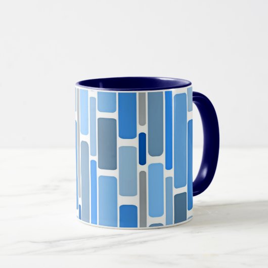 Blauw en grijs geometrisch patroon, mok (Voorkant rechts)