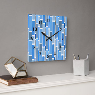 Blauw en grijs geometrisch patroon, vierkante klok