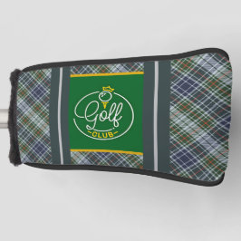 Blauw en grijs geruit golfhoofdhoes golfheadcover