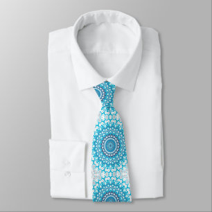 Blauw en grijs geschilderd medaillonpatroon stropdas