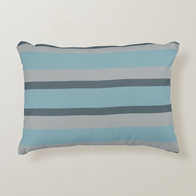 Blauw en grijs gestreept accent kussen (Voorkant)