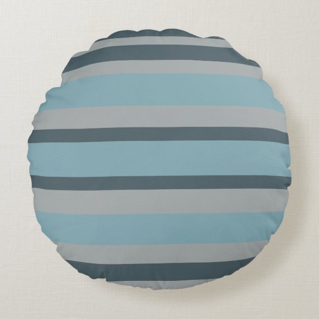 Blauw en grijs gestreept rond kussen (Voorkant)