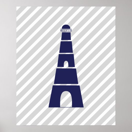 Blauw en grijs gestreept vuurtoren poster (Voorkant)