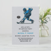 Blauw en Grijs Hockey Speler Verjaardagsfeest Kaart (Staand voorkant)