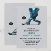 Blauw en Grijs Hockey Speler Verjaardagsfeest Kaart (Voorkant / Achterkant)