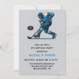 Blauw en Grijs Hockey Speler Verjaardagsfeest Kaart
