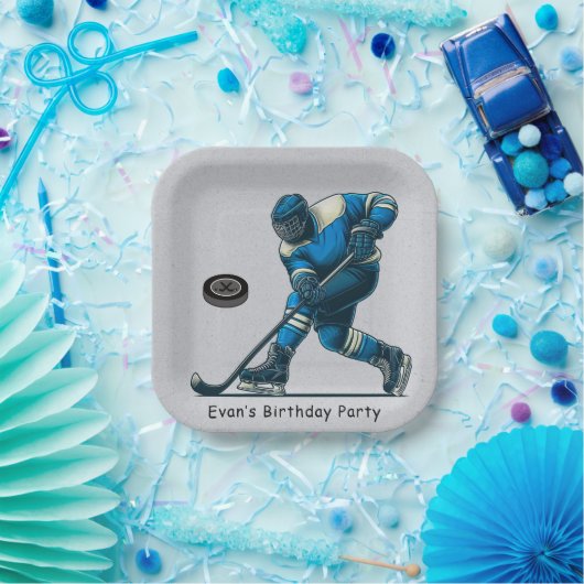Blauw en Grijs Hockey Speler Verjaardagsfeest Papieren Bordje (Feest)