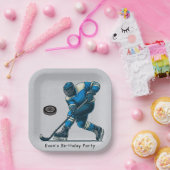 Blauw en Grijs Hockey Speler Verjaardagsfeest Papieren Bordje (Feest)
