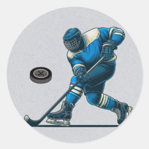 Blauw en Grijs Hockey Speler Verjaardagsfeest Ronde Sticker