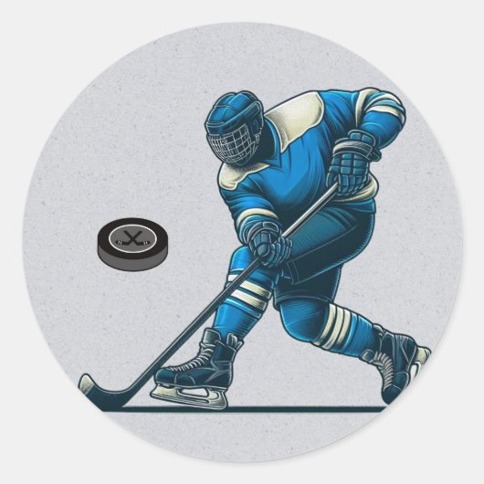 Blauw en Grijs Hockey Speler Verjaardagsfeest Ronde Sticker (Voorkant)