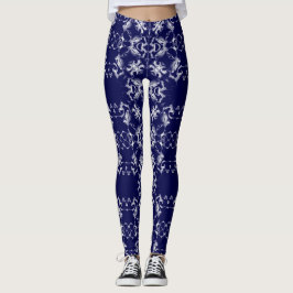 Blauw en grijs kantachtig caleidoscooppatroon leggings