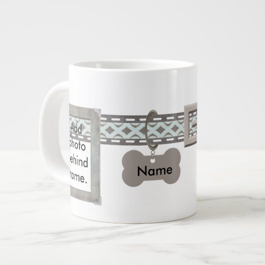 Blauw en grijs Label collar twee fotoframes Grote Koffiekop (Links)