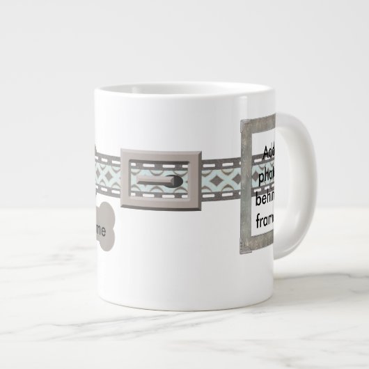 Blauw en grijs Label collar twee fotoframes Grote Koffiekop (Voorkant rechts)