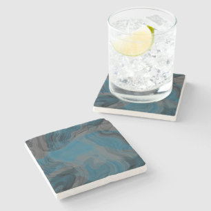 Blauw en Grijs Marmer Abstract Stenen Onderzetter