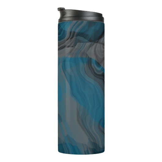 Blauw en Grijs Marmer Abstract Thermosbeker (Geroteerd rechts)