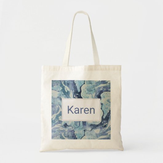 Blauw en grijs marmer Waterverf gepersonaliseerd Tote Bag (Voorkant)