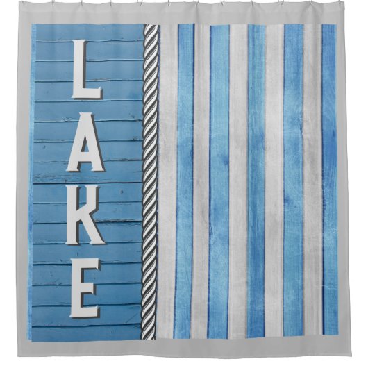Blauw en grijs met Lake-thema Douchegordijn (Voorkant)