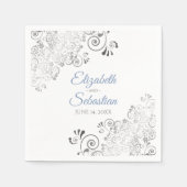 Blauw en grijs met zilveren vriendjes legant bruil servet (Voorkant)