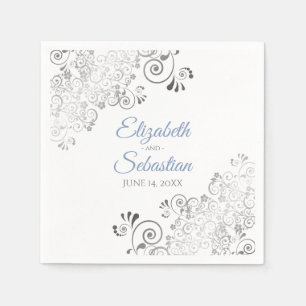 Blauw en grijs met zilveren vriendjes legant bruil servet