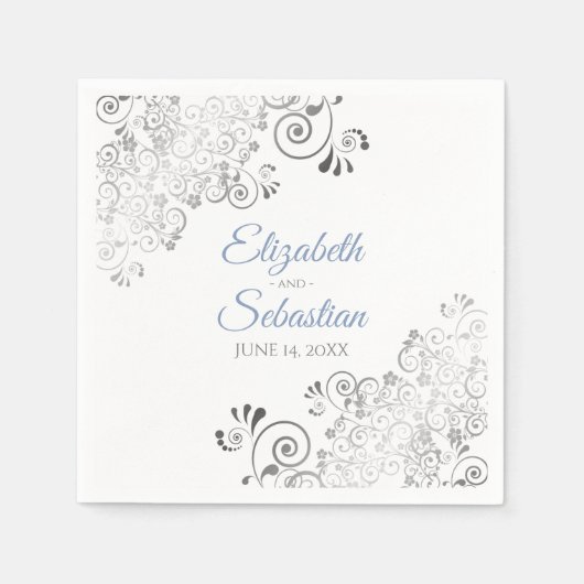 Blauw en grijs met zilveren vriendjes legant bruil servet (Voorkant)