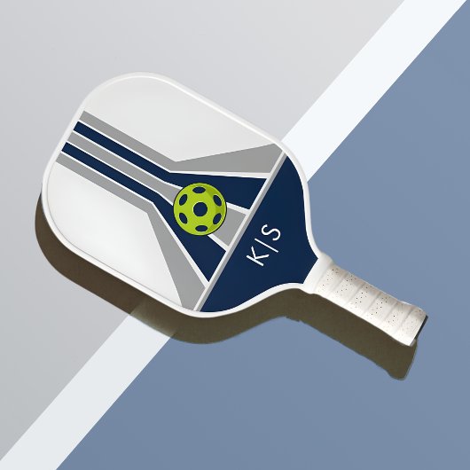 Blauw en Grijs| Modern Monogram  Pickleball Paddle