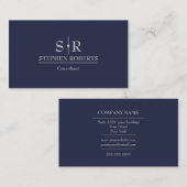 Blauw en grijs Monogram Modern Professional Visitekaartje (Voorkant / Achterkant)