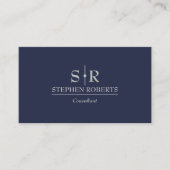 Blauw en grijs Monogram Modern Professional Visitekaartje (Voorkant)