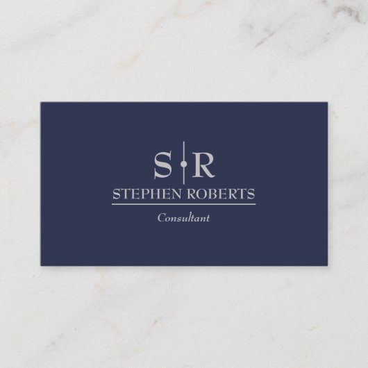 Blauw en Grijs Monogram Modern Professioneel Visitekaartje (Voorkant)