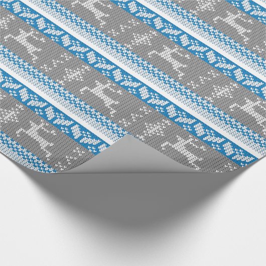 Blauw en grijs Noors Alpiene Deer Pattern Cadeaupapier (Hoek)