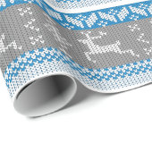 Blauw en grijs Noors Alpiene Deer Pattern Cadeaupapier (Rol Hoek)