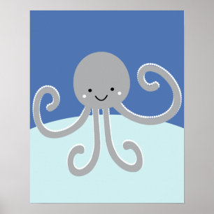 Blauw en grijs oceaandleven octopus kinderkamer pr poster