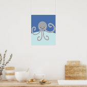 Blauw en grijs oceaandleven octopus-kinderkamerpri poster (Keuken)