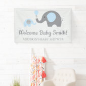 Blauw en Grijs Olifant Baby shower Banner Poster (Insitu)