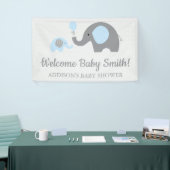 Blauw en Grijs Olifant Baby shower Banner Poster (Beurs)