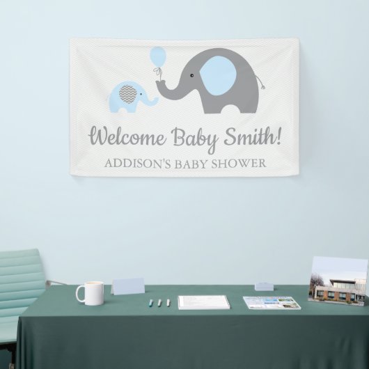 Blauw en Grijs Olifant Baby shower Banner Poster (Beurs)