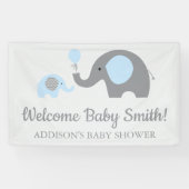 Blauw en Grijs Olifant Baby shower Banner Poster (Horizontaal)