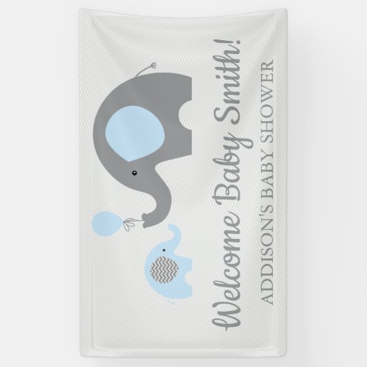 Blauw en Grijs Olifant Baby shower Banner Poster (Verticaal)