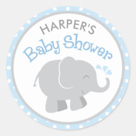 Blauw en Grijs Olifant Baby Shower Ronde Sticker
