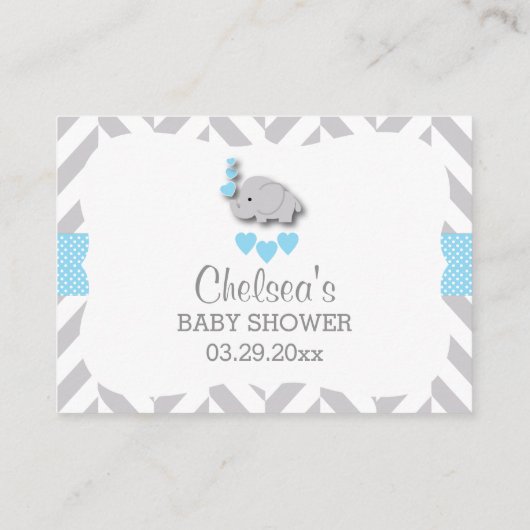 Blauw en grijs olifant Baby shower - RSVP Email Informatiekaartje (Achterkant)