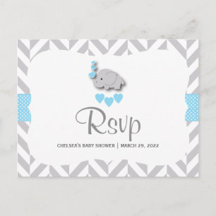Blauw en grijs olifant Baby shower - RSVP Uitnodiging Briefkaart