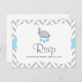 Blauw en grijs olifant Baby shower - RSVP Uitnodiging Briefkaart (Voorkant / Achterkant)