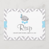 Blauw en grijs olifant Baby shower - RSVP Uitnodiging Briefkaart (Voorkant)
