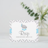 Blauw en grijs olifant Baby shower - RSVP Uitnodiging Briefkaart (Staand voorkant)