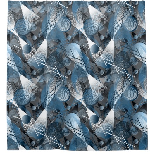 Blauw en grijs. Onttrekking. Douchegordijn (Voorkant)