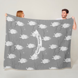 Blauw en grijs Owl die op een Patroon van de Tak z Fleece Deken