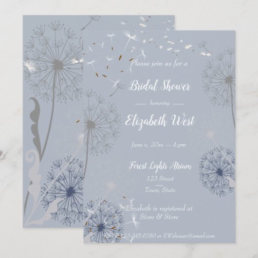 Blauw en Grijs Paardenbloem Puffs Vrijgezellenfees Kaart (Voorkant / Achterkant)